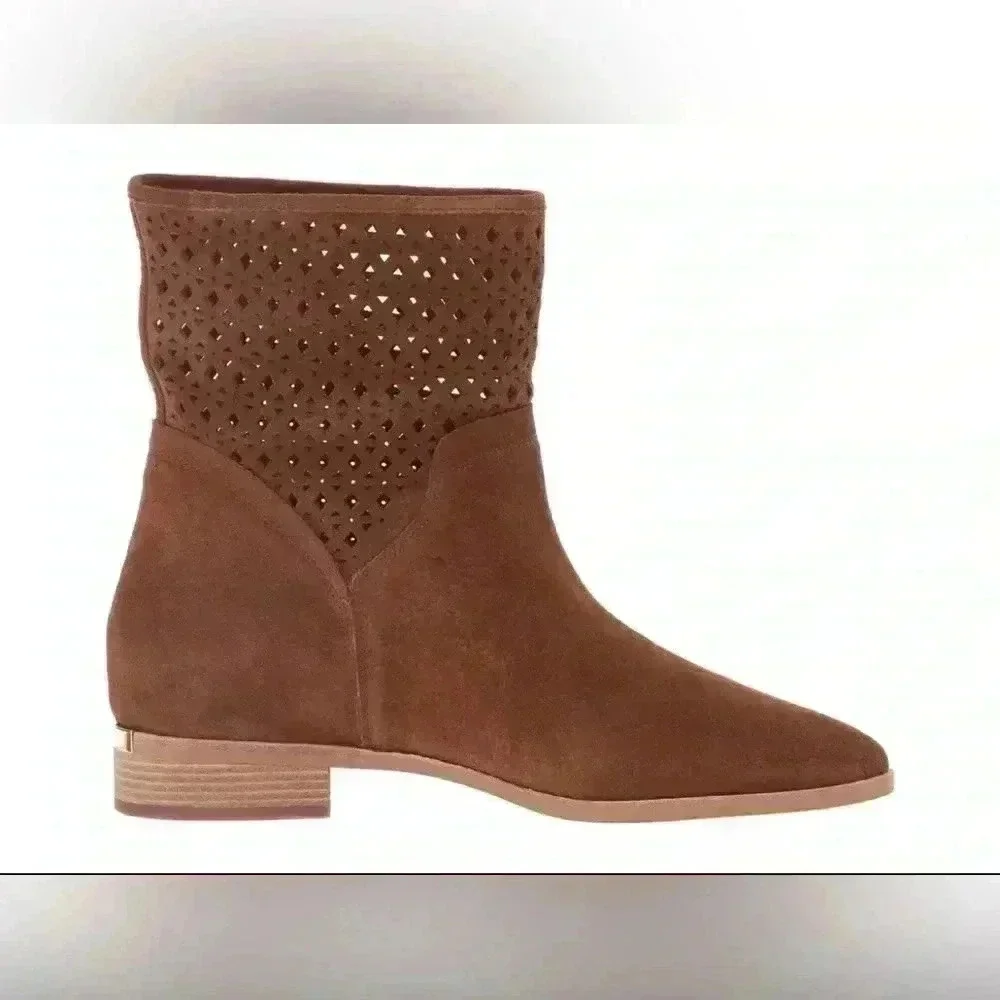 MICHAEL KORS Sunny Ankle Boots Leather Suede Booties Caramel Brown 8
